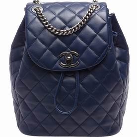 Chanel Classic Rhomboids Calfskin Silver Chain Backpack Deep Blue C7042210
