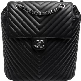 Chanel Black Calfskin Chevron Silver Chain Large Size Backpack A694245