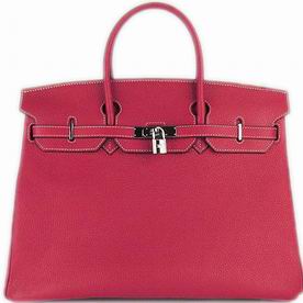 Hermes Birkin 40 Clemence Leather Bag In Red (Silver) H1044-RS