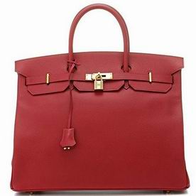 Hermes Birkin 40 Clemence Leather Bag In Red (Gold) H1044-R