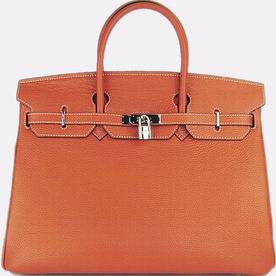 Hermes Birkin 40 Clemence Leather Bag Orange (Silver) H1044-O
