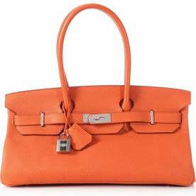 HERMES Clémence Leather BIRKIN 42CM BAG IN ORANGE(SILVER HARDWARE) HRL1042CJS