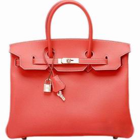 Hermes Birkin 35 Fjord Leather Silver Hardware Rose Red Hand-sewing H1035LJF