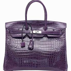 Hermes Birkin 35 Real Crocodile Amethyst Palladium Hand-Sewing Bag H1043PLG