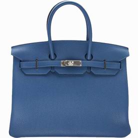 Hermes Clemence Leather 35cm Birkin Bag Thalassa Bleu H1180B