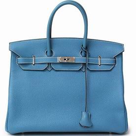 Hermes Togo Palladium Hardware Birkin 35cm Bag Light Blue Hand-sewing HR1035LBS