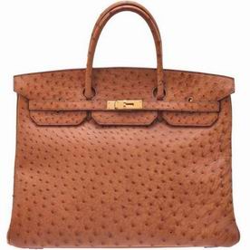 Hermes Ostrich Skin Birkin 40 Deep Brown Gold Hardware Hand-sewing HR1040TNG