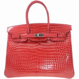 Hermes Birkin 35 Shine Alligator A5 Red Silver Hardware Hand-sewing BK1035A5S