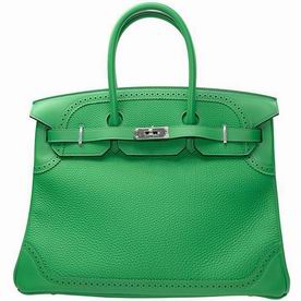 Hermes Birkin 35 Green Bambou Ghillies Togo Leather Silver Hardware Hand-sewing BK351KLSY