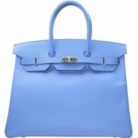 Hermes Light Blue Epsom Leather Birkin 35 Silver Hardware Hand-sewing BK352TS