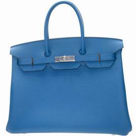 Hermes 7W Blue Epsom Leather Birkin 35cm Silver Hardware Hand-Sewing BK357WEPBS