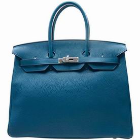 Hermes 7W Blue Togo Leather Birkin 35cm Silver Hardware Hand-Sewing BK357WTSS