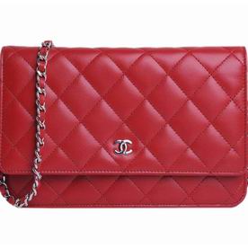 Chanel CC Lambskin Woc Bag Silver Chain RED A33814HYL