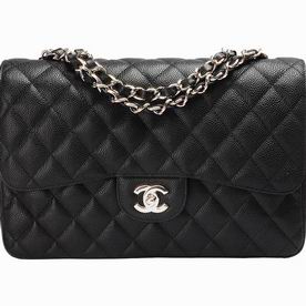 Chanel Caviar Jumbo Double Flap Shoulder Bag Black(Silver) A58600DS