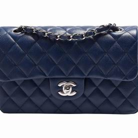 CHANEL COCO Flap Rhombus Silvery Hardware Caviar Calfskin Navy Blue C7091403