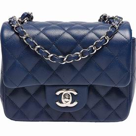 CHANEL Mini Coco Rhomboids Silvery Hardware Calfskin Bag Navy Blue C7090710