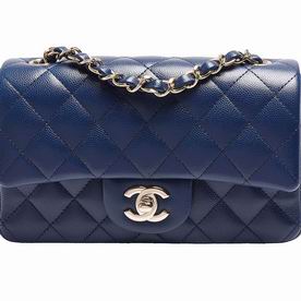 CHANEL Mini Classic Flap Gold Hardware Calfskin Bag in Navy Blue C7090711