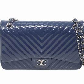 Chanel Patent Leather V Jumbo Size Coco Flap Bag Dusty Blue A58600VGBLUEV