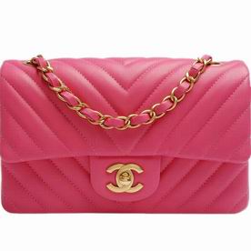Chanel Lambskin Chevron Mini Coco Bag Hot Pink Gold A592220