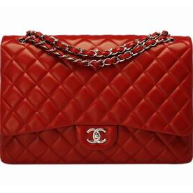 Chanel Lambskin Maxi Flap Coco Bag Lipstick Red(Silver) A47600RES