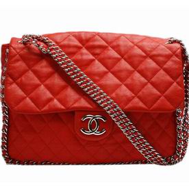 Chanel Lambskin Silver Chain Around Maxi Flap Bag Orange Red A551650