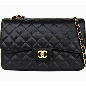 Chanel Caviar Gold Chain Jumbo Double Flap Bag Black A58600BLG