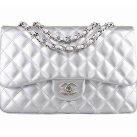Chanel Lambskin Silver Chain Jumbo Coco Flap Bag Silvery A58600SRY