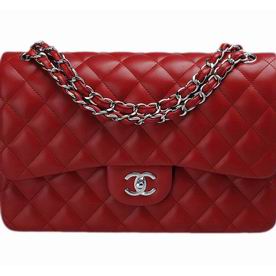 Chanel Lambskin Jumbo Coco Flap Bag In Red Silver Chain A58600Y14580