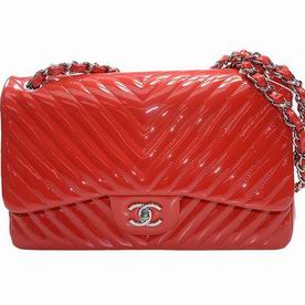 Chanel V Jumbo Patent Leather Coco Flap Bag Red Gold Chain A58600VRED