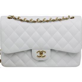 Chanel White Caviar Jumbo Coco Flap Bag Gold Chain A58600WG