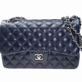 Chanel Lambskin Leather Jumbo Size Coco Flap Bag Silver Chain Deep Blue A58600LNAVYSS
