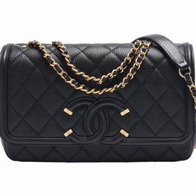 Chanel Caviar Cowhide Leather CC Flap Bag Gold Chain Black A551355