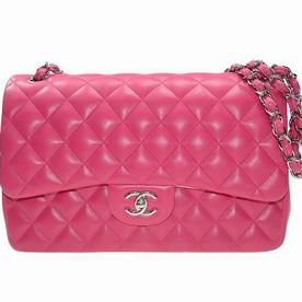Chanel Lambskin Jumbo Size Coco Flap Bag Silver Chain In Fuchsia A58600LFUCSS