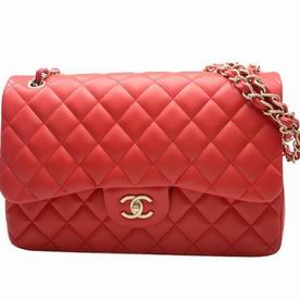 Chanel Lambskin Jumbo Size Coco Flap Bag Silver Chain In Red A58600LREDGP
