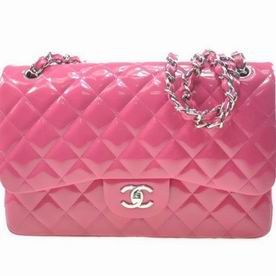 Chanel Lambskin Jumbo Size Coco Flap Bag Silver Chain Pink A58600VPINKSS