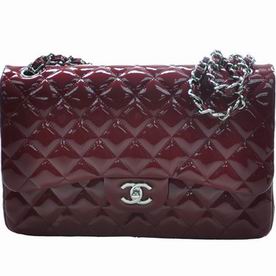 Chanel Lambskin Jumbo Size Coco Flap Bag Silver Chain Dark Red A58600VREDSS