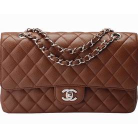 Chanel Caviar Medium Size Double Flap Bag Coffee(Silver) A01112CS