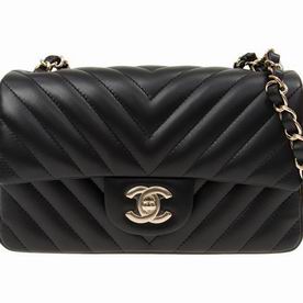 Chanel Lambskin Leather V Coco Mini Strap Bag Black Gold Hardware A69900LBLKV