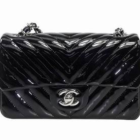 Chanel Patent Leather V Coco Mini Strap Bag Black Silver Hardware A69900VBLKV