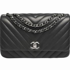 CHANEL Classic Silvery Hardware Stripe Lambskin Bag in Gray A652799
