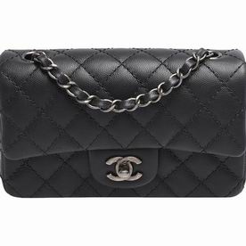 CHANEL Classic Mini Coco Anti Silvery Hardware Rhombic Caviar Calfskin Bag in Gray A557941