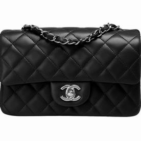 CHANEL Mini Coco Silvery Hardware Rhombic Lambskin Bag in Black A705065