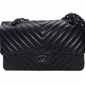 Chanel Lambskin Leather V Coco Flap Bag Black Hardware A01112LBLKV