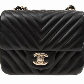 Chanel Lambskin Chevron Quilting Mini Coco Flap Gold Chain Black A35200BLG