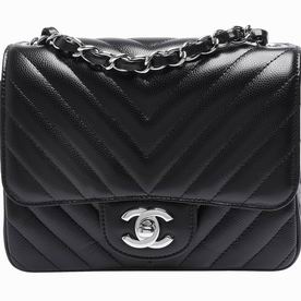 Chanel Caviar Chevron Quilting Mini Coco Silver Chain Black A35200BS