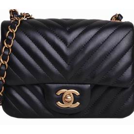 Chanel Lambskin Chevron Mini Coco Gold Chain Black A35200BAG