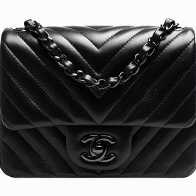 Chanel Lambskin Chevron Mini Flap Bag Black Chain A35200BC