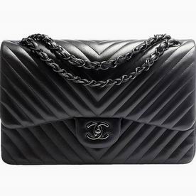Chanel Calfskin Chevron Jumbo Size Coco Flap Bag Black Hardware A599359