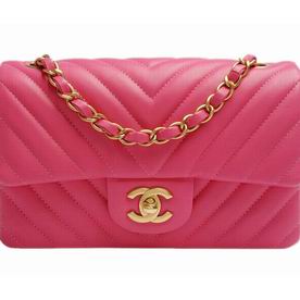 Chanel Lambskin Chevron Mini Coco Bag Hot Pink Gold A59222
