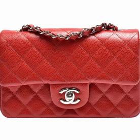 Chanel Caviar Mini Coco Flap Bag Red Silver Chain A69900REDSL